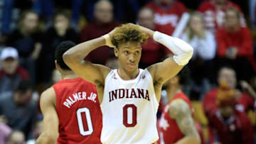 BLOOMINGTON, IN - JANUARY 14: Romeo Langford #0 of the Indiana Hoosiers walks down the court after a turnover in the 66-51 loss to the Nebraska Cornhuskers at Assembly Hall on January 14, 2019 in Bloomington, Indiana. (Photo by Andy Lyons/Getty Images)
