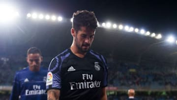 SAN SEBASTIAN, SPAIN - AUGUST 21: Isco of Real Madrid reacts on after to the start the La Liga match between Real Sociedad de Futbol and Real Madrid at Estadio Anoeta on August 21, 2016 in San Sebastian, Spain. (Photo by Juan Manuel Serrano Arce/Getty Images)