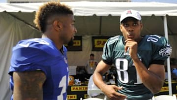 May 31, 2014; Los Angeles, CA, USA; New York Giants wide receiver Odell Beckham Jr. and Philadelphia Eagles wide receiver Jordan Matthews during the 2014 NFLPA Rookie Premiere at the Los Angeles Memorial Coliseum. Mandatory Credit: Gary A. Vasquez-USA TODAY Sports