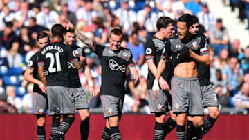 WEST BROMWICH, ENGLAND - APRIL 08: Jordy Clasie of Southampton celebrates scoring his sides first goal with his Southampton team mates during the Premier League match between West Bromwich Albion and Southampton at The Hawthorns on April 8, 2017 in West Bromwich, England. (Photo by Tony Marshall/Getty Images)