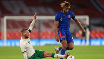 LONDON, ENGLAND - NOVEMBER 12: Conor Hourihane of Republic of Ireland challenges Reece James of England during the international friendly match between England and the Republic of Ireland at Wembley Stadium on November 12, 2020 in London, England. Sporting stadiums around the UK remain under strict restrictions due to the Coronavirus Pandemic as Government social distancing laws prohibit fans inside venues resulting in games being played behind closed doors. (Photo by Mike Egerton - Pool/Getty Images)