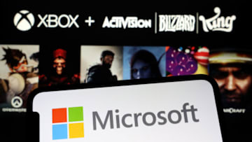 ANKARA, TURKIYE - JANUARY 18: In this photo illustration, the logos of Microsoft and Activision Blizzard are displayed in Ankara, Turkiye on January 18, 2022. (Photo by Hakan Nural/Anadolu Agency via Getty Images)