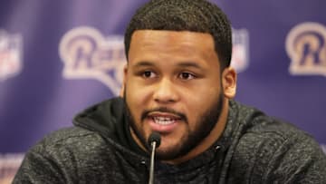 MANHATTAN BEACH, CA - MARCH 04: Aaron Donald #99 of the Los Angeles Rams attends the Los Angeles Rams Media Availability on March 4, 2016 in Manhattan Beach, California. (Photo by Leon Bennett/Getty Images)