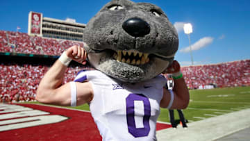 NORMAN, OK - OCTOBER 15: The Kansas State Wildcats mascot Willie performs during the game against the Oklahoma Sooners October 15, 2016 at Gaylord Family-Oklahoma Memorial Stadium in Norman, Oklahoma. Oklahoma defeated Kansas State 38-17. (Photo by Brett Deering/Getty Images) *** local caption ***