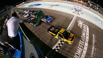 HOMESTEAD, FL - NOVEMBER 16: The NASCAR Truck Series field receives the green flag to start the 2018 Ford EcoBoost 200 at Homestead-Miami Speedway (Photo by Sean Gardner/Getty Images)