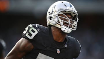 OAKLAND, CA - DECEMBER 02: Tahir Whitehead #59 of the Oakland Raiders celebrates after a play against the Kansas City Chiefs during their NFL game at Oakland-Alameda County Coliseum on December 2, 2018 in Oakland, California. (Photo by Ezra Shaw/Getty Images)