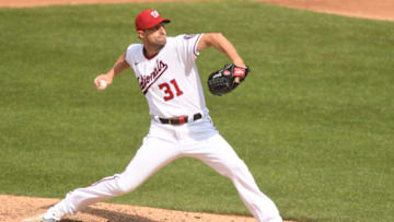 WASHINGTON, DC - JULY 18: Max Scherzer #31 of the Washington Nationals pitches during a baseball game against the San Diego Padres at Nationals Park on July 18, 2021 in Washington, DC. (Photo by Mitchell Layton/Getty Images)