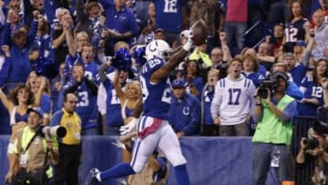 Oct 18, 2015; Indianapolis, IN, USA; Indianapolis Colts strong safety Mike Adams (29) reacts as he returns an interception for a touchdown against the New England Patriots in the first half during the NFL game at Lucas Oil Stadium. Mandatory Credit: Brian Spurlock-USA TODAY Sports