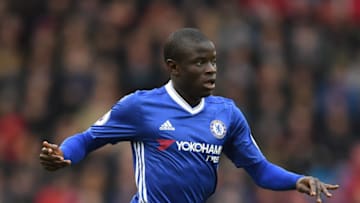 STOKE ON TRENT, ENGLAND - MARCH 18: N'Golo Kante of Chelsea in action during the Premier League match between Stoke City and Chelsea at Bet365 Stadium on March 18, 2017 in Stoke on Trent, England. (Photo by Laurence Griffiths/Getty Images)