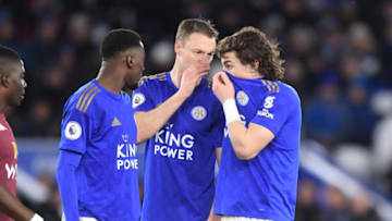 Wilfred Ndidi, Jonny Evans and Caglar Soyuncu, Leicester City (Photo by Michael Regan/Getty Images)