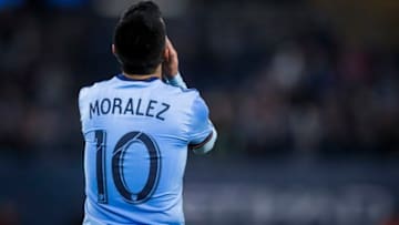 BRONX, NY - OCTOBER 31: Maximiliano Moralez #10 of New York City kisses the sky to celebrate his goal during the Major League Soccer Cup Playoffs Knockout Round match between New York City FC and Philadelphia Union at Yankee Stadium on October 21, 2018 in the Bronx borough of New York. NYC FC won the match with a score of 3 to 1 and advances to the Eastern Conference Semi-finals. (Photo by Ira L. Black/Corbis via Getty Images)