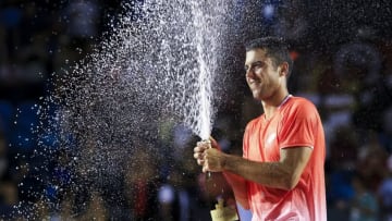RIO DE JANEIRO, BRAZIL - FEBRUARY 24: Laslo Djere of Serbia celebrates the championship after defeating Felix Auger-Aliassime of Canada at the singles final of the ATP Rio Open 2019 at Jockey Club Brasileiro on February 24, 2019 in Rio de Janeiro, Brazil. (Photo by Buda Mendes/Getty Images)