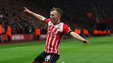SOUTHAMPTON, ENGLAND - APRIL 05: James Ward-Prowse of Southampton celebrates scoring his sides third goal during the Premier League match between Southampton and Crystal Palace at St Mary's Stadium on April 5, 2017 in Southampton, England. (Photo by Ian Walton/Getty Images)