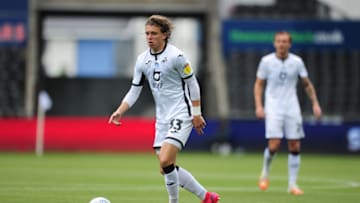 SWANSEA, WALES - JUNE 27: Conor Gallagher of Swansea City in action during the Sky Bet Championship match between Swansea City and Luton Town at the Liberty Stadium on June 27, 2020 in Swansea, Wales. (Photo by Athena Pictures/Getty Images)