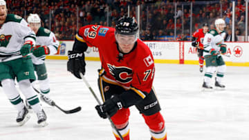 CALGARY, AB - FEBRUARY 1: Micheal Ferland #79 of the Calgary Flames skates against the Minnesota Wild during an NHL game on February 1, 2017 at the Scotiabank Saddledome in Calgary, Alberta, Canada. (Photo by Gerry Thomas/NHLI via Getty Images)
