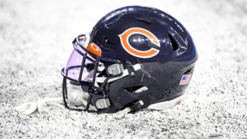DETROIT, MICHIGAN - NOVEMBER 25: A Chicago Bears helmet is pictured after the game against the Detroit Lions at Ford Field on November 25, 2021 in Detroit, Michigan. (Photo by Nic Antaya/Getty Images)