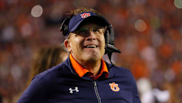 AUBURN, AL - NOVEMBER 25: Head coach Gus Malzahn of the Auburn Tigers celebrates after the victory over the Alabama Crimson Tide at Jordan Hare Stadium on November 25, 2017 in Auburn, Alabama. (Photo by Kevin C. Cox/Getty Images)