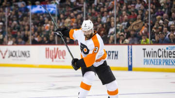Jan 7, 2016; Saint Paul, MN, USA; Philadelphia Flyers defenseman Radko Gudas (3) against the Minnesota Wild at Xcel Energy Center. The Flyers defeated the Wild 4-3 in overtime. Mandatory Credit: Brace Hemmelgarn-USA TODAY Sports