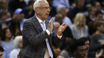 COLUMBUS, OHIO - MARCH 22: Head coach Roy Williams of the North Carolina Tar Heels looks on as they play against the Iona Gaels during the first half of the game in the first round of the 2019 NCAA Men's Basketball Tournament at Nationwide Arena on March 22, 2019 in Columbus, Ohio. (Photo by Gregory Shamus/Getty Images)