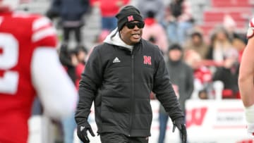 Interim head coach Mickey Joseph of the Nebraska football team watches (Photo by Steven Branscombe/Getty Images)