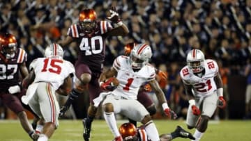 Sep 7, 2015; Blacksburg, VA, USA; Ohio State Buckeyes wide receiver Braxton Miller (1) runs for a touchdown during the third quarter against the Virginia Tech Hokies at Lane Stadium. Mandatory Credit: Peter Casey-USA TODAY Sports