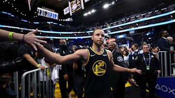 SAN FRANCISCO, CALIFORNIA - APRIL 27: Stephen Curry #30 of the Golden State Warriors walks off the court after they beat the Denver Nuggets in Game Five of the Western Conference First Round NBA Playoffs at Chase Center on April 27, 2022 in San Francisco, California. NOTE TO USER: User expressly acknowledges and agrees that, by downloading and/or using this photograph, User is consenting to the terms and conditions of the Getty Images License Agreement. (Photo by Ezra Shaw/Getty Images)