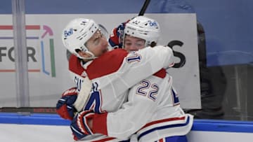 May 27, 2021; Toronto, Ontario, CAN; Montreal Canadiens Nick Suzuki, Cole Caufield. Mandatory Credit: Dan Hamilton-USA TODAY Sports