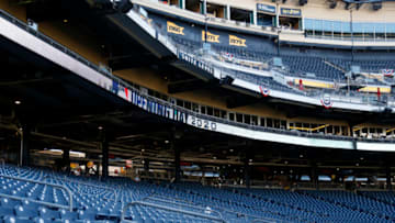 PITTSBURGH, PA - JULY 27: A view from the empty stands during Opening Day at PNC Park on July 27, 2020 in Pittsburgh, Pennsylvania. The 2020 season had been postponed since March due to the COVID-19 pandemic. (Photo by Justin K. Aller/Getty Images)