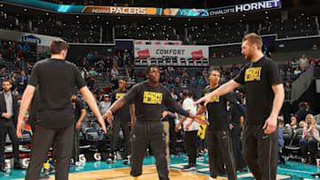 CHARLOTTE, NC - FEBRUARY 2: Victor Oladipo #4 of the Indiana Pacers runs out before the game against the Charlotte Hornets on February 2, 2018 at Spectrum Center in Charlotte, North Carolina. NOTE TO USER: User expressly acknowledges and agrees that, by downloading and or using this photograph, User is consenting to the terms and conditions of the Getty Images License Agreement. Mandatory Copyright Notice: Copyright 2018 NBAE (Photo by Kent Smith/NBAE via Getty Images)