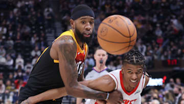 Jan 19, 2022; Salt Lake City, Utah, USA; Utah Jazz forward Royce O'Neale (Rob Gray-USA TODAY Sports)