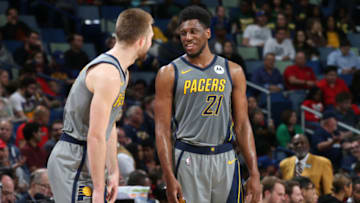 NEW ORLEANS, LA - FEBRUARY 4: Thaddeus Young #21 of the Indiana Pacers smiles during a game against the New Orleans Pelicans on February 4, 2019 at the Smoothie King Center in New Orleans, Louisiana. NOTE TO USER: User expressly acknowledges and agrees that, by downloading and or using this Photograph, user is consenting to the terms and conditions of the Getty Images License Agreement. Mandatory Copyright Notice: Copyright 2019 NBAE (Photo by Layne Murdoch Jr./NBAE via Getty Images)
