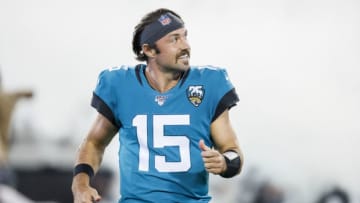 JACKSONVILLE, FLORIDA - SEPTEMBER 19: Gardner Minshew #15 of the Jacksonville Jaguars enters the field before the start of a game against the Tennessee Titans at TIAA Bank Field on September 19, 2019 in Jacksonville, Florida. (Photo by James Gilbert/Getty Images)