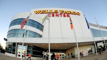 Oct 12, 2015; Philadelphia, PA, USA; Fans walk outside the Wells Fargo Center before game between the Philadelphia Flyers and Florida Panthers. The Flyers defeated the Panthers, 1-0. Mandatory Credit: Eric Hartline-USA TODAY Sports