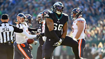 Nov 3, 2019; Philadelphia, PA, USA; Philadelphia Eagles nose tackle Anthony Rush (66) celebrates his sack during the first quarter against the Chicago Bears at Lincoln Financial Field. Mandatory Credit: Eric Hartline-USA TODAY Sports