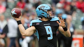 ARLINGTON, TEXAS - FEBRUARY 09: Philip Nelson #9 of the Dallas Renegades passes the ball against the St. Louis Battlehawks during an XFL Football game on February 09, 2020 in Arlington, Texas. (Photo by Richard Rodriguez/Getty Images)