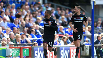 IPSWICH, ENGLAND - APRIL 21: Lewis Grabban of Aston Villa celebrates scoring the second goal of the game with team mate Conor Hourihane during the Sky Bet Championship match between Ipswich Town and Aston Villa at Portman Road on April 21, 2018 in Ipswich, England. (Photo by Stephen Pond/Getty Images)