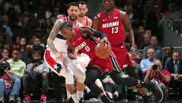 WASHINGTON, DC - OCTOBER 18: Josh Richardson #0 of the Miami Heat handles the ball against the Washington Wizards on October 18, 2018 at the Capital One Arena in Washington, DC. NOTE TO USER: User expressly acknowledges and agrees that, by downloading and/or using this photograph, user is consenting to the terms and conditions of the Getty Images License Agreement. Mandatory Copyright Notice: Copyright 2018 NBAE (Photo by Ned Dishman/NBAE via Getty Images)