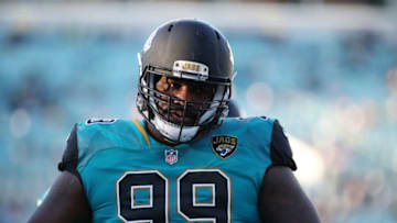 JACKSONVILLE, FL - DECEMBER 10: Marcell Dareus #99 of the Jacksonville Jaguars warms up on the field prior to the start of their game against the Seattle Seahawks at EverBank Field on December 10, 2017 in Jacksonville, Florida. (Photo by Logan Bowles/Getty Images)