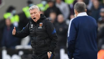 West Ham United's Scottish manager David Moyes gestures on the touchline during the English Premier League football match between West Ham and Leeds United at the London Stadium, in London on January 16, 2022. - - RESTRICTED TO EDITORIAL USE. No use with unauthorized audio, video, data, fixture lists, club/league logos or 'live' services. Online in-match use limited to 120 images. An additional 40 images may be used in extra time. No video emulation. Social media in-match use limited to 120 images. An additional 40 images may be used in extra time. No use in betting publications, games or single club/league/player publications. (Photo by Daniel LEAL / AFP) / RESTRICTED TO EDITORIAL USE. No use with unauthorized audio, video, data, fixture lists, club/league logos or 'live' services. Online in-match use limited to 120 images. An additional 40 images may be used in extra time. No video emulation. Social media in-match use limited to 120 images. An additional 40 images may be used in extra time. No use in betting publications, games or single club/league/player publications. / RESTRICTED TO EDITORIAL USE. No use with unauthorized audio, video, data, fixture lists, club/league logos or 'live' services. Online in-match use limited to 120 images. An additional 40 images may be used in extra time. No video emulation. Social media in-match use limited to 120 images. An additional 40 images may be used in extra time. No use in betting publications, games or single club/league/player publications. (Photo by DANIEL LEAL/AFP via Getty Images)