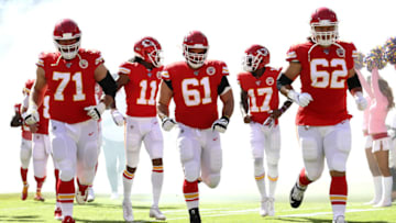 The Kansas City Chiefs take the field (Photo by Jamie Squire/Getty Images)