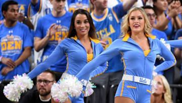 LAS VEGAS, NV - MARCH 09: UCLA Bruins cheerleaders perform during a semifinal game of the Pac-12 basketball tournament against the Arizona Wildcats at T-Mobile Arena on March 9, 2018 in Las Vegas, Nevada. The Wildcats won 78-67 in overtime. (Photo by Ethan Miller/Getty Images)