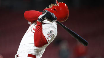 CINCINNATI, OH - APRIL 01: Yasiel Puig #66 of the Cincinnati Reds fouls out to end the game against the Milwaukee Brewers in the ninth inning at Great American Ball Park on April 1, 2019 in Cincinnati, Ohio. The Brewers won 4-3. (Photo by Joe Robbins/Getty Images)