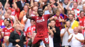 LIVERPOOL, ENGLAND - AUGUST 12: Sadio Mane of Liverpool celebrates after scoring his team's second goal during the Premier League match between Liverpool FC and West Ham United at Anfield on August 12, 2018 in Liverpool, United Kingdom. (Photo by Laurence Griffiths/Getty Images)