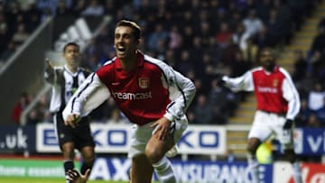 9 Mar 2002: Edu of Arsenal celebrates opening the scoring with a close-range effort during the AXA sponsored FA Cup quarter final match between Newcastle United and Arsenal played at St James Park, in Newcastle, England. The match ended in a 1-1 draw. DIGITAL IMAGE. Mandatory Credit: Gary M. Prior/Getty Images