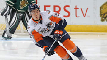 LONDON, ON - MARCH 17: Kole Sherwood #92 of the Flint Firebirds skates against the London Knights during an OHL game at Budweiser Gardens on March 17, 2017 in London, Ontario, Canada. The Knights defeated the Firebirds 7-3. (Photo by Claus Andersen/Getty Images)