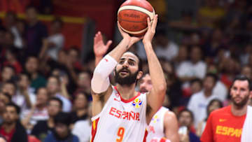 GUANGZHOU, CHINA - AUGUST 31: Ricky Rubio #9 of Spain in action during FIBA World Cup 2019 group match between Spain and Tunisia at Guangzhou Gymnasium on August 31, 2019 in Guangzhou, Guangdong Province of China. (Photo by VCG/VCG via Getty Images)
