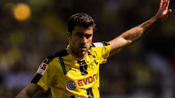 DORTMUND, GERMANY - MAY 06: Sokratis of Dortmund reacts during the Bundesliga match between Borussia Dortmund and TSG 1899 Hoffenheim at Signal Iduna Park on May 6, 2017 in Dortmund, Germany. (Photo by Maja Hitij/Bongarts/Getty Images)