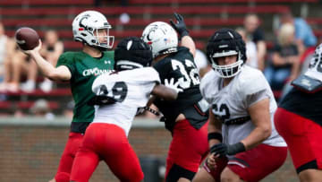 Cincinnati Bearcats quarterback Ben Bryant during the spring scrimmage at Nippert Stadium. The Enquirer.
