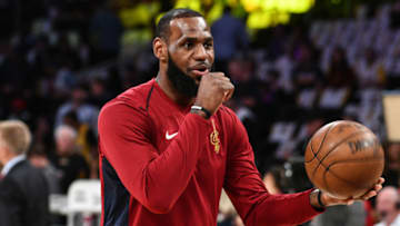 LOS ANGELES, CA - MARCH 11: LeBron James warms up prior to a basketball game between the Los Angeles Lakers and the Cleveland Cavaliers at Staples Center on March 11, 2018 in Los Angeles, California. (Photo by Allen Berezovsky/Getty Images)