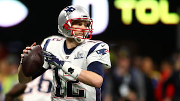 ATLANTA, GEORGIA - FEBRUARY 03: Tom Brady #12 of the New England Patriots makes a pass against the Los Angeles Rams during Super Bowl LIII at Mercedes-Benz Stadium on February 03, 2019 in Atlanta, Georgia. (Photo by Maddie Meyer/Getty Images)